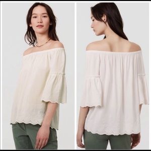 LOFT Fluttery Eyelet White off the shoulder Top